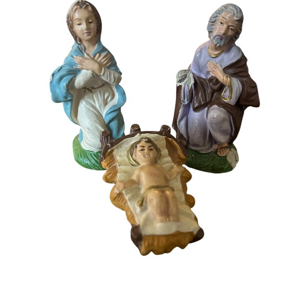 Vtg Italian Plaster Nativity Set Mary Joseph Baby Jesus 1950s Italy Stamp Creche - Picture 4 of 10
